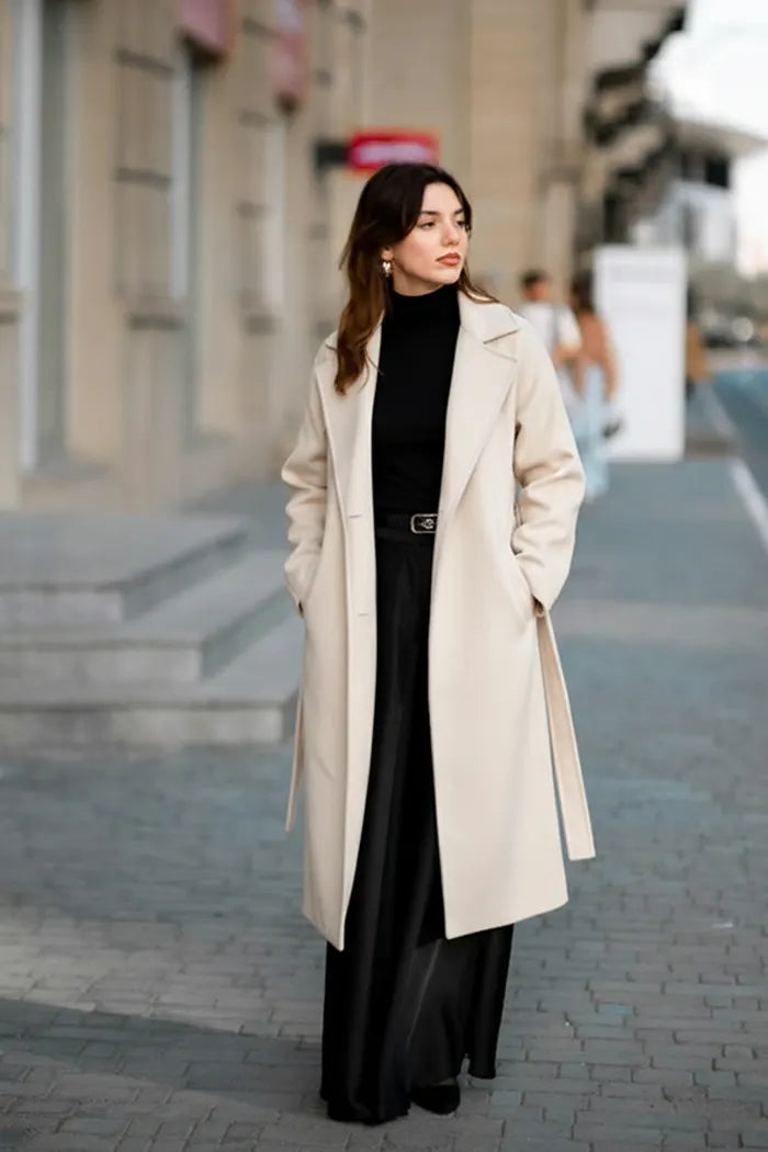 Manteau oversize en laine mélangée Blanc Cassé (Taille M)