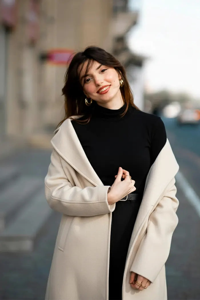 Manteau oversize en laine mélangée Blanc Cassé (Taille M)