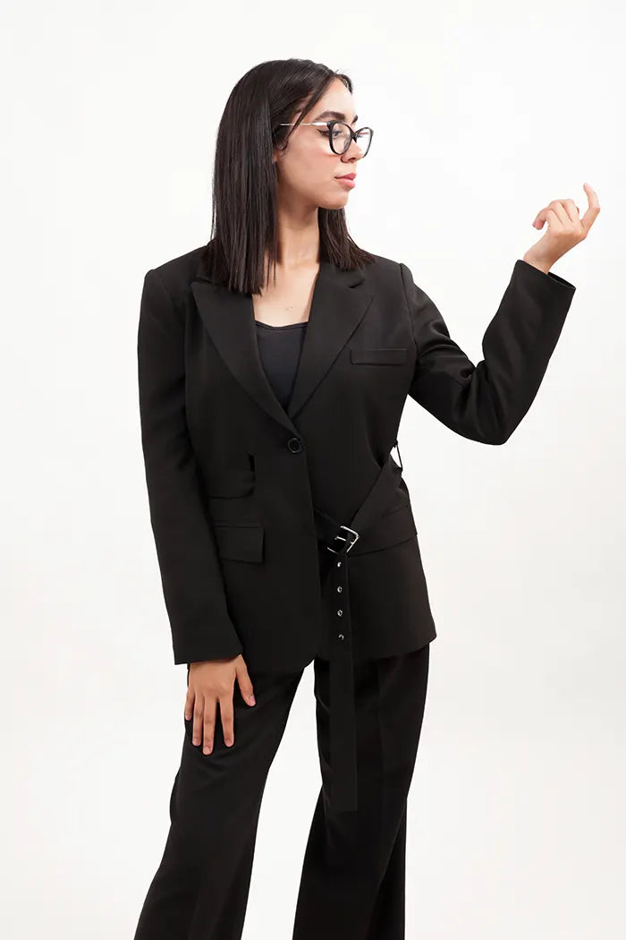 Blazer & Pantalon Femme noir Chic, Fluide et Polyvalent