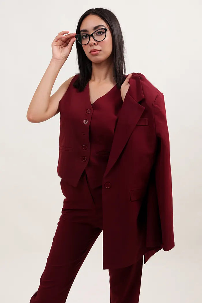 Ensemble 3 pièces élégant en  bordeaux